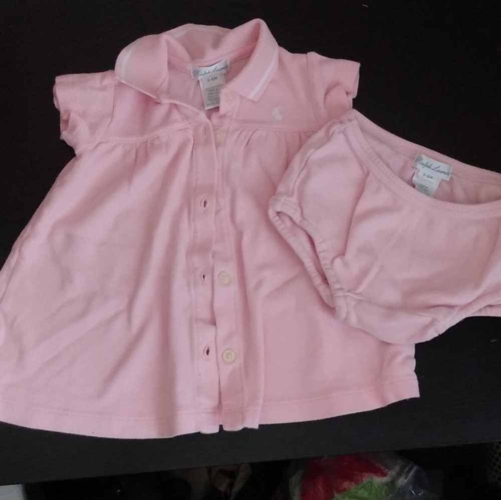 Baby Pink Polo Ralph Lauren Dress Set Sz 3-6 months